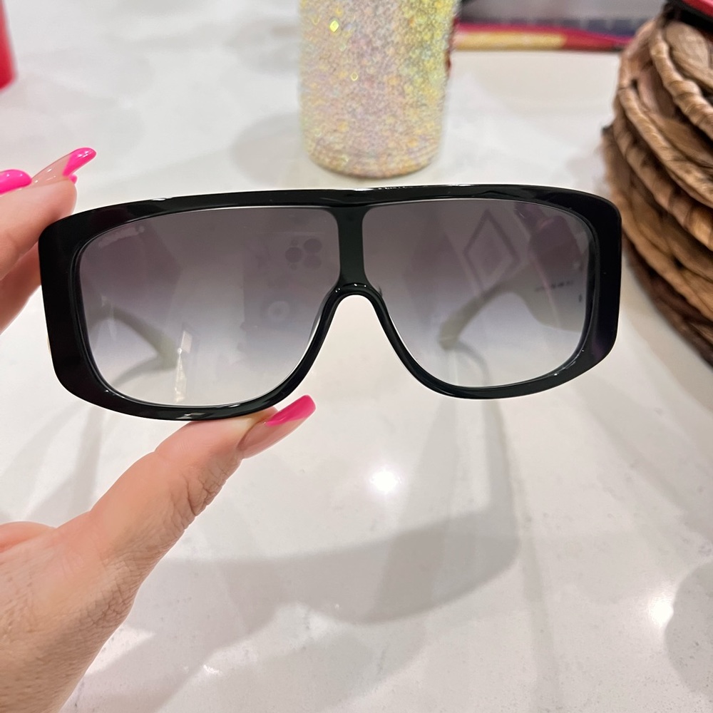Chanel Shield Sunglasses Black White Frame 71466A Authentic
